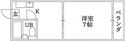 ロータリーM出口 1Kの間取図画像