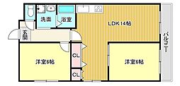 レオハイム津田2 2LDKの間取図画像