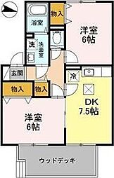 クレール・山之上 2DKの間取図画像