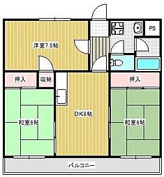 ハイメゾン中西B棟 3DKの間取図画像