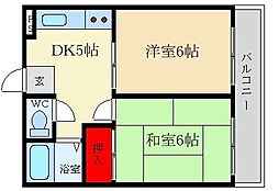 三熊ハイツ渚7号 2DKの間取図画像