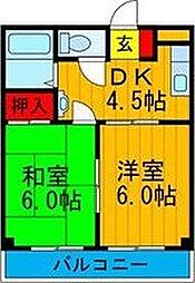 三熊ハイツ渚7号 2DKの間取図画像