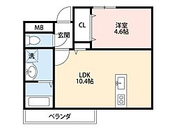 ウィンドヒル御殿山I 2階1LDKの間取り