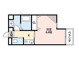 ハッピーアウル 1Kの間取図画像