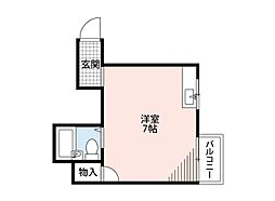 コーエイ中宮 1階ワンルームの間取り