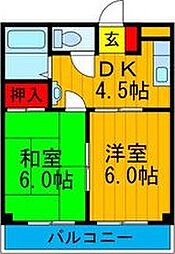 三熊ハイツ渚7号 2DKの間取図画像