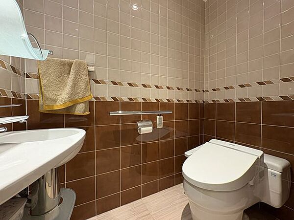 タイルが可愛いトイレスペース。