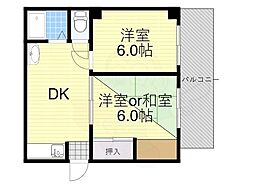 ニッコーハイツ 2LDKの間取図画像