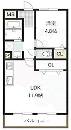 長瀬レーベンハイム 1LDKの間取図画像