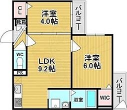 1er Camellia 2階2DKの間取り