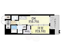 近鉄大阪線 近鉄八尾駅 徒歩4分の賃貸マンション 5階1DKの間取り