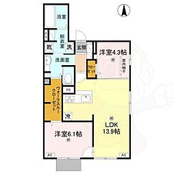 D-ROOM高井田元町 2LDKの間取図画像