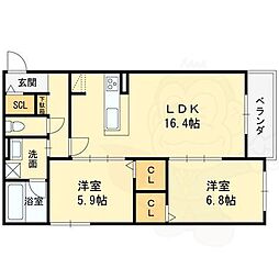 栄蔵弐号館 3階2LDKの間取り