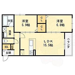 栄蔵弐号館 3階2LDKの間取り