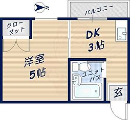 アレグリアプレイス瓢箪山 ワンルームの間取図画像