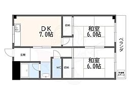 山田マンション 2DKの間取図画像