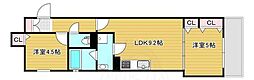 セレニティ小若江A棟 2LDKの間取図画像