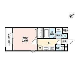 名古屋市中川区荒子町アパート 1Kの間取図画像