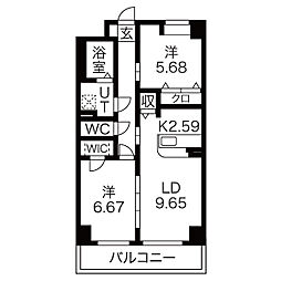 S-FORT鶴舞reale 2LDKの間取図画像