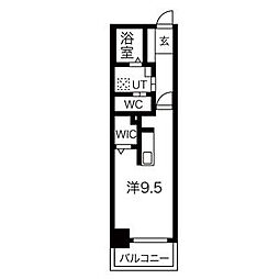 名古屋市営鶴舞線 浅間町駅 徒歩3分の賃貸マンション 9階ワンルームの間取り