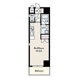 名古屋市営名城線 東別院駅 徒歩6分の賃貸マンション 8階ワンルームの間取り