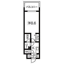 名古屋市営名城線 東別院駅 徒歩5分の賃貸マンション 12階1Kの間取り