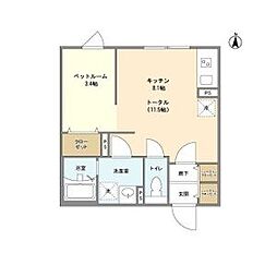 名古屋市営名城線 東別院駅 徒歩2分の賃貸マンション 4階ワンルームの間取り