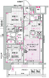 プレサンスレイズ茶屋ヶ坂 2LDKの間取図画像