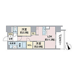 (仮称)スリーアイランドタワー泉高岳 2LDKの間取図画像