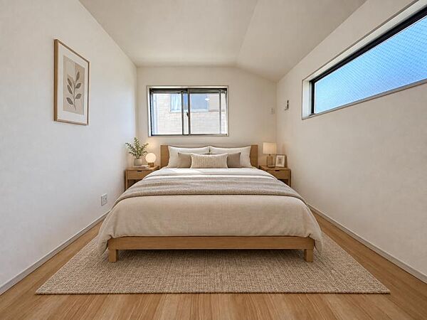 【居室】採光、通風が心地よいお部屋です。お子様部屋にも、お父さんの書斎にも。 （家具はAIとなります。）