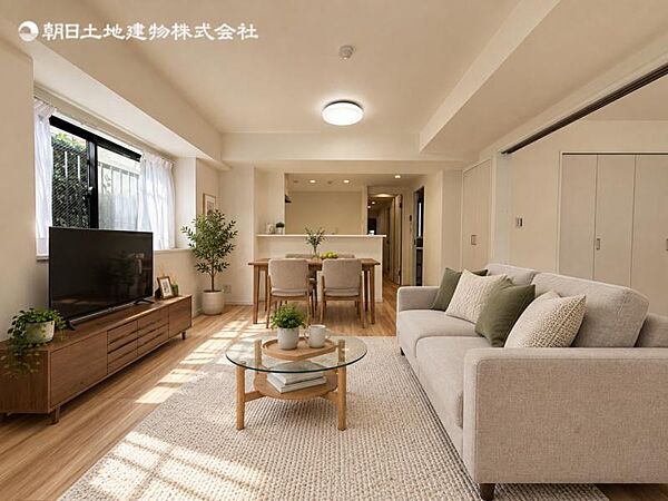 家族が自然と集まる、明るく開放的なリビング。※CGです