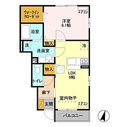 エヌ・ハーレー　Ｂ 1階1LDKの間取り