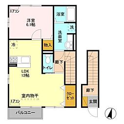 エヌ・ハーレー　Ｂ 2階1LDKの間取り
