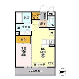 オルタシア カツラ 2階1DKの間取り