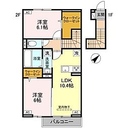 カサ・ルーナ 2階2LDKの間取り