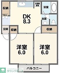 ポポラーレ 2DKの間取図画像