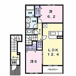 フルール・ド・パルク 2階2LDKの間取り