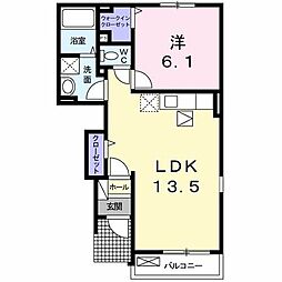 ボ・ヌール 1階1LDKの間取り
