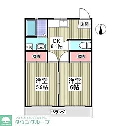 上里ハイツA 2DKの間取図画像