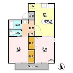 トゥインクルＳＡＴＯ 2階2DKの間取り
