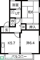 コンフォール石坂B 2DKの間取図画像