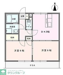 フリーランス大胡B 2DKの間取図画像