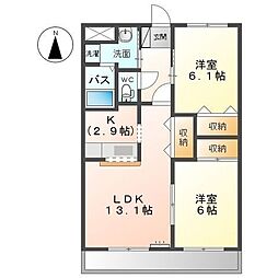 グリーンパークII 2階2LDKの間取り