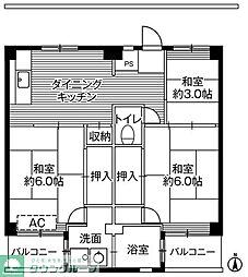 ビレッジハウス寺尾1号棟 3DKの間取図画像