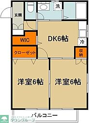 クリスタルセティーム 2DKの間取図画像