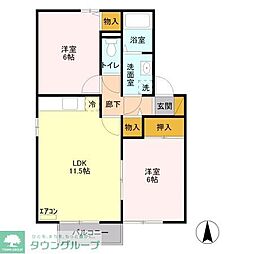 サンライズヒルC 2LDKの間取図画像
