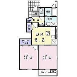 ペニーレイン 1階2DKの間取り