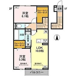 ハイトラスト　B 2階2LDKの間取り