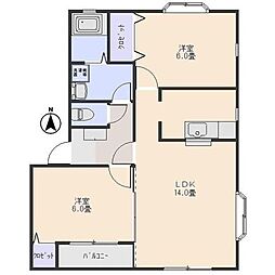 第2ＭＨハウスＩ 1階2LDKの間取り