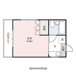 レインボーハイツマキ 4階1Kの間取り
